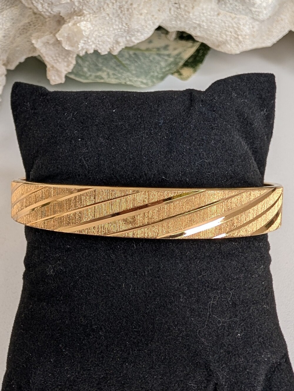Vintage Monet Gold-Tone Textured Diagonal Stripe Bangle Bracelet